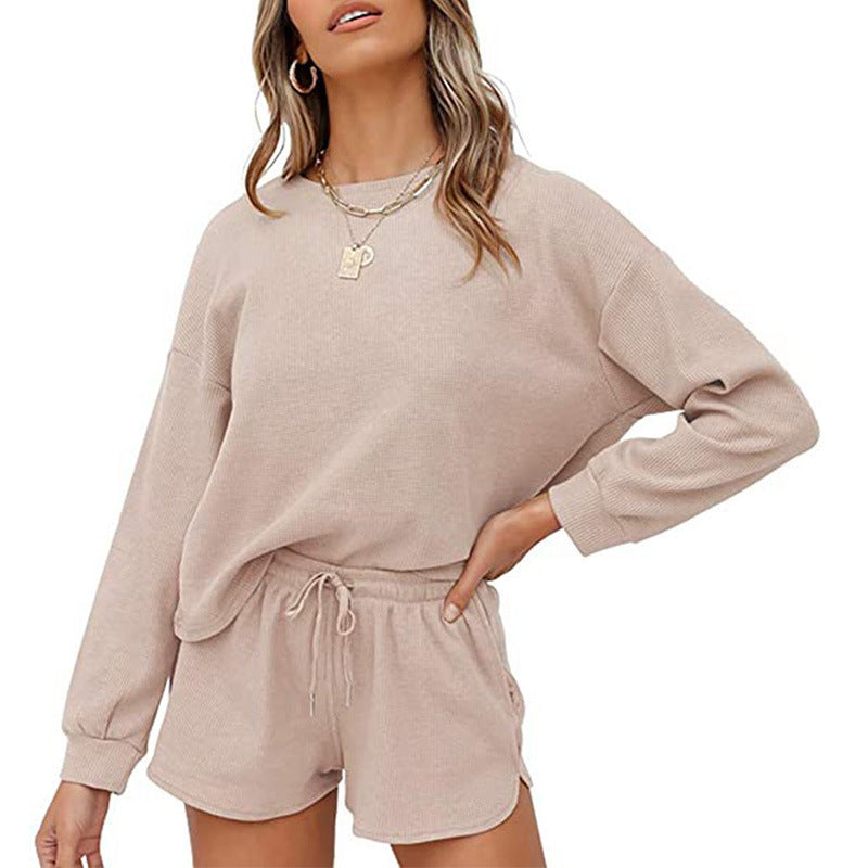 Round Neck Homewear Casual Long Sleeve Drawstring Suit