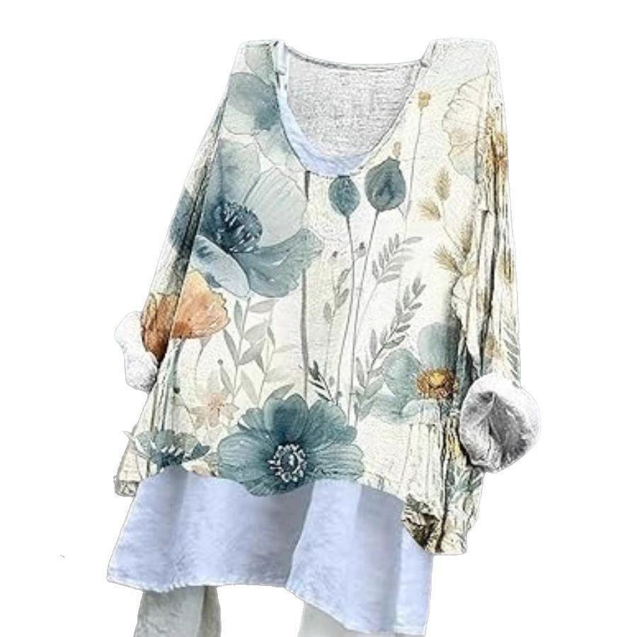 Women's Loose Casual Long Sleeves 3D Printed Pullover T-shirt