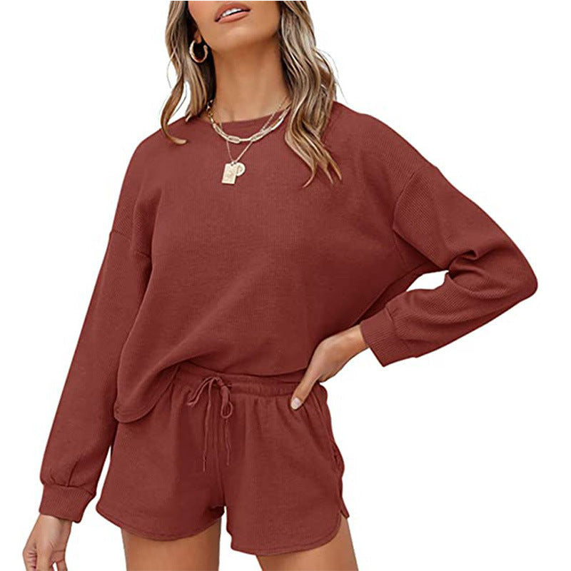 Round Neck Homewear Casual Long Sleeve Drawstring Suit