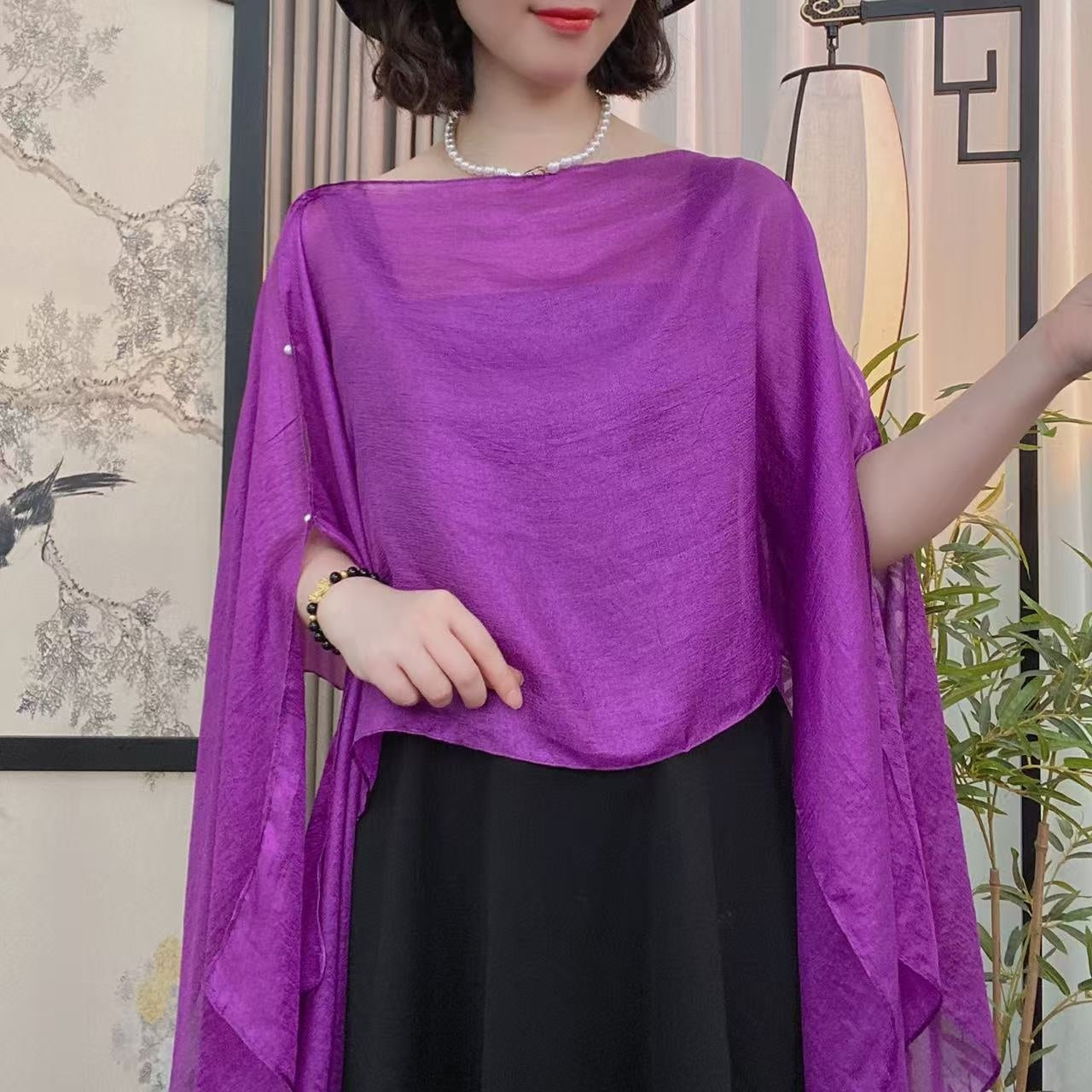 Solid Color Vacation Style Fashionable All-match Sunscreen Pullover Scarf Shawl