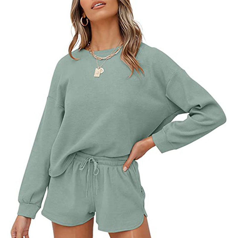 Round Neck Homewear Casual Long Sleeve Drawstring Suit