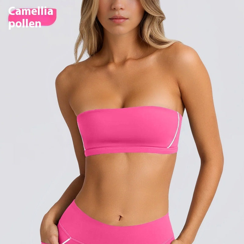 Women's Solid Color Sports Tube Top Strapless Trousers Suit