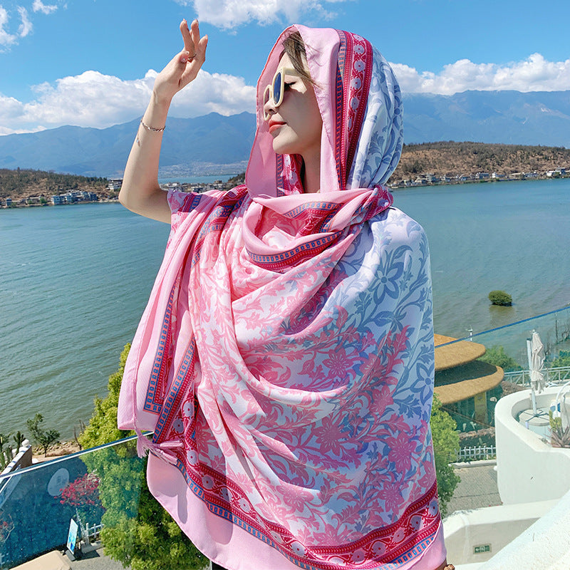 Ethnic Style Sun Protection Talma Tibet Desert Travel Thin Holiday Silk Scarf