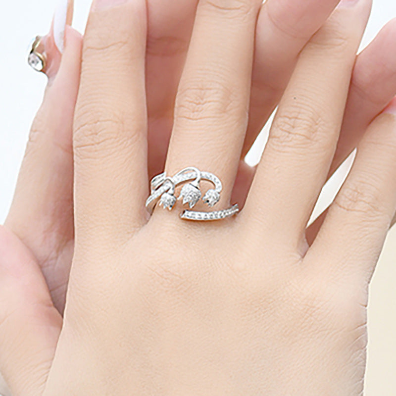 Rosebud Three-dimensional Open Ring Light Luxury Exquisite And Beautiful