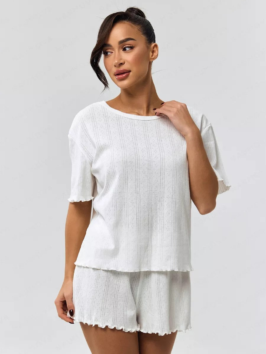 Pajamas Women's Summer Cotton-containing Comfortable Curling Half-sleeve Shorts Home Wear Suit