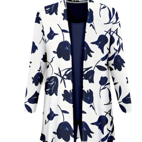 Printed Design Five-quarter Sleeve Wide-leg Pants Three-piece Set