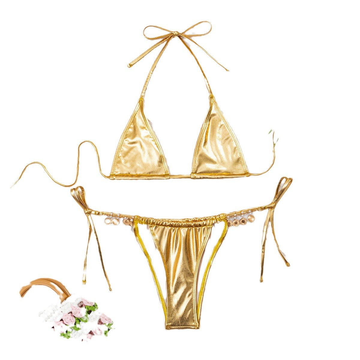 Bikini Swimsuit European And American Solid Color Bronzing