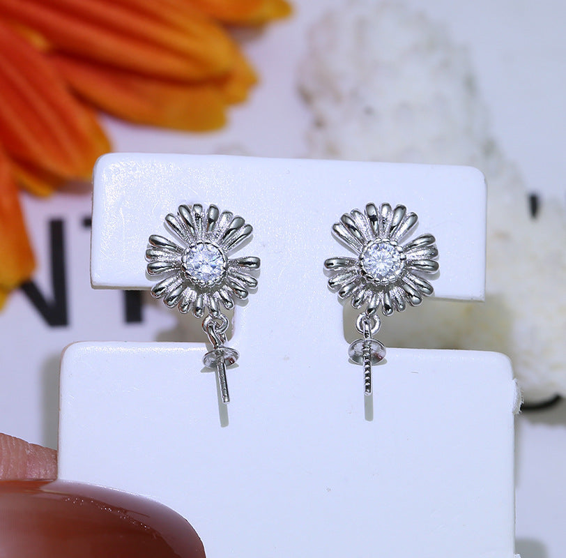 Baroque S925 Sterling Silver Exquisite Flower Earrings Silver Ring Holder Material