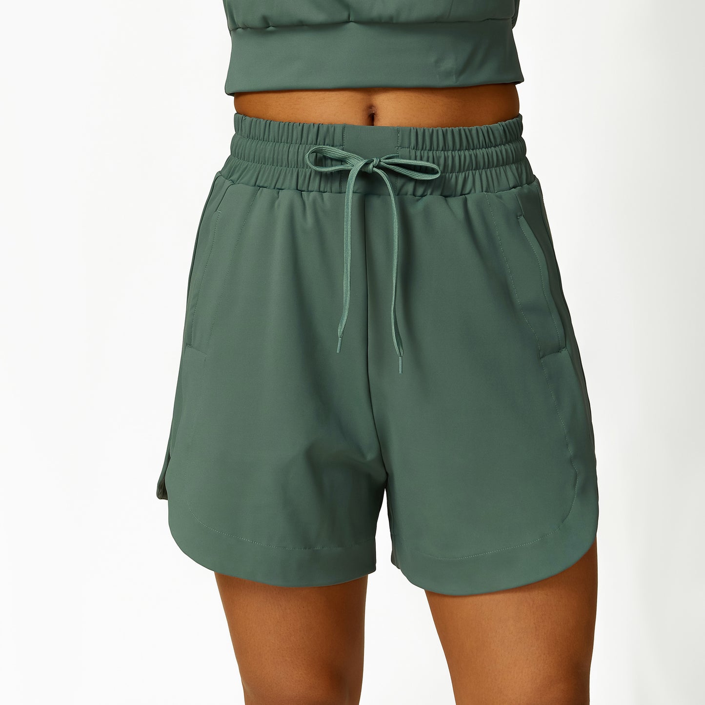 Loose Half Zipper And Lapel Sleeveless Top Casual Trousers Lace-up Shorts Three-piece Set