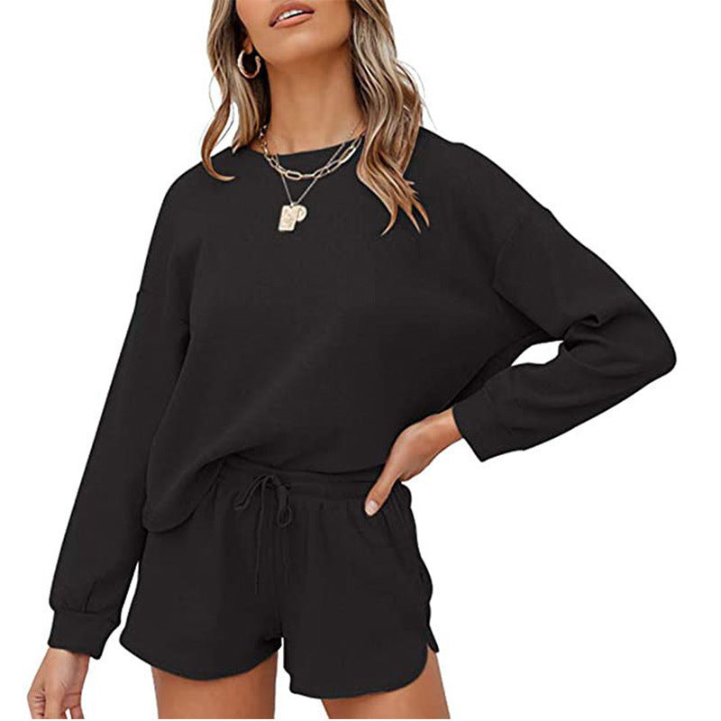 Round Neck Homewear Casual Long Sleeve Drawstring Suit