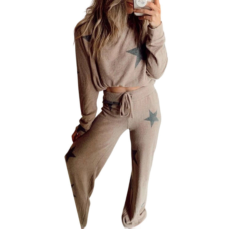 Fashionable Printed Long-sleeved Two-piece Suit For Women