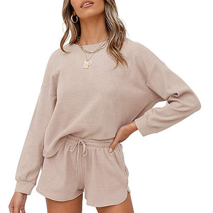 Round Neck Homewear Casual Long Sleeve Drawstring Suit