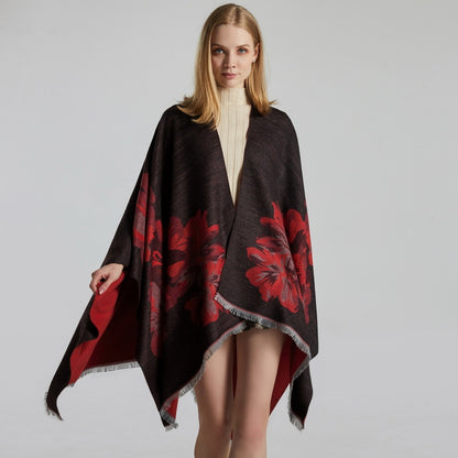 European And American Fashion Jacquard Split Thickened Warm Split Shawl