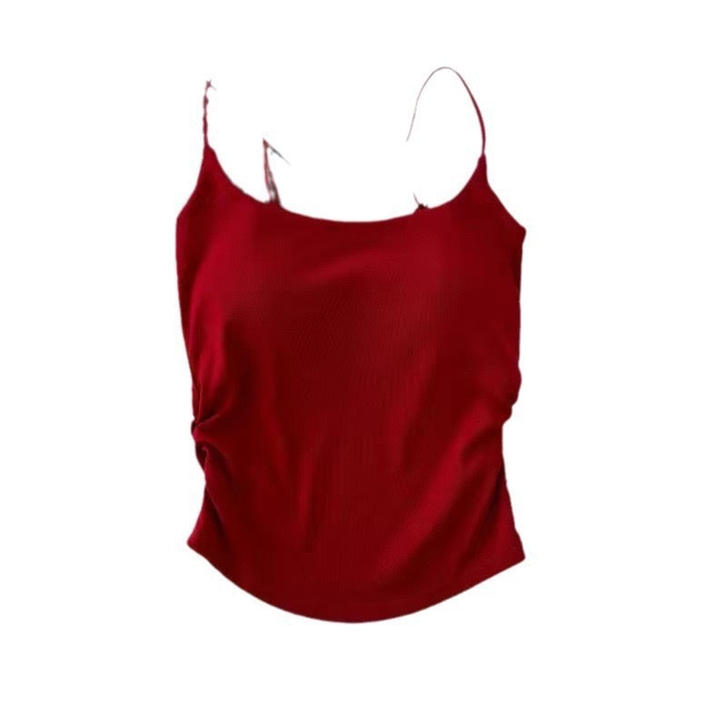 Women's Pure Color Casual Versatile Sling Pleated With Chest Pad Vest