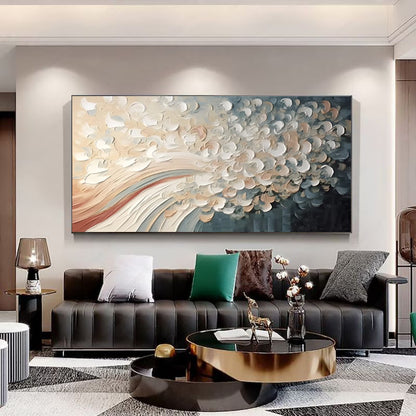 Hand-Painted Modern Home Decor Wall Art Picture White Cherry Blossom Tree Thick Palette Knife Oil Painting On Canvas Decoration