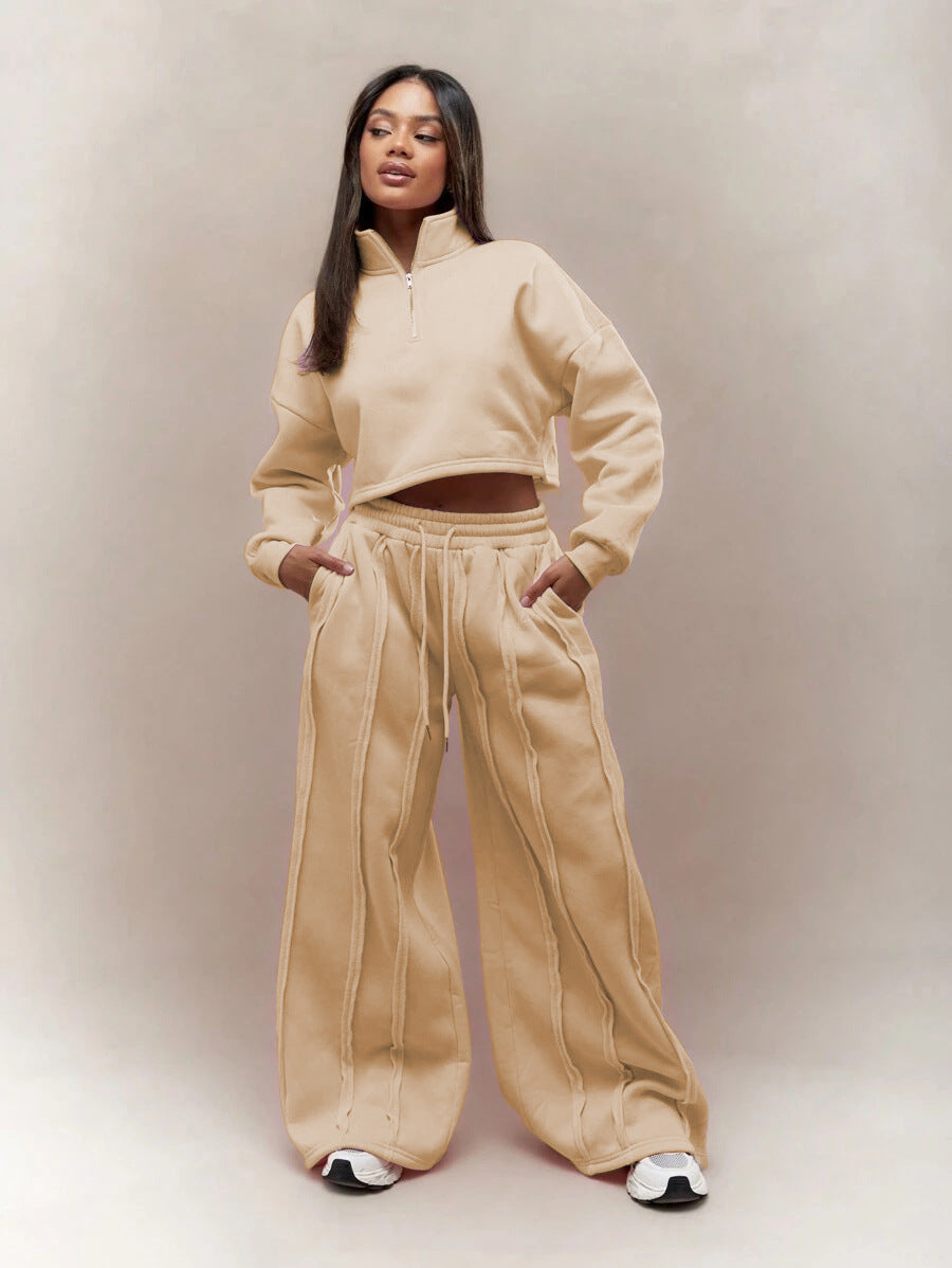 Women's Solid Color Casual Pullover Trousers Suit