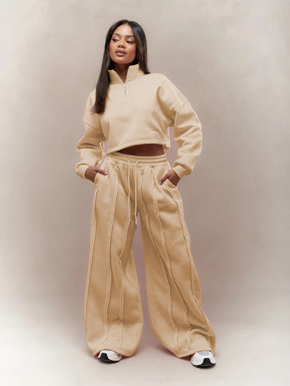 Women's Solid Color Casual Pullover Trousers Suit