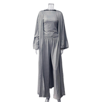 Solid Color Knitted Home Wear Three-piece Women's Clothing