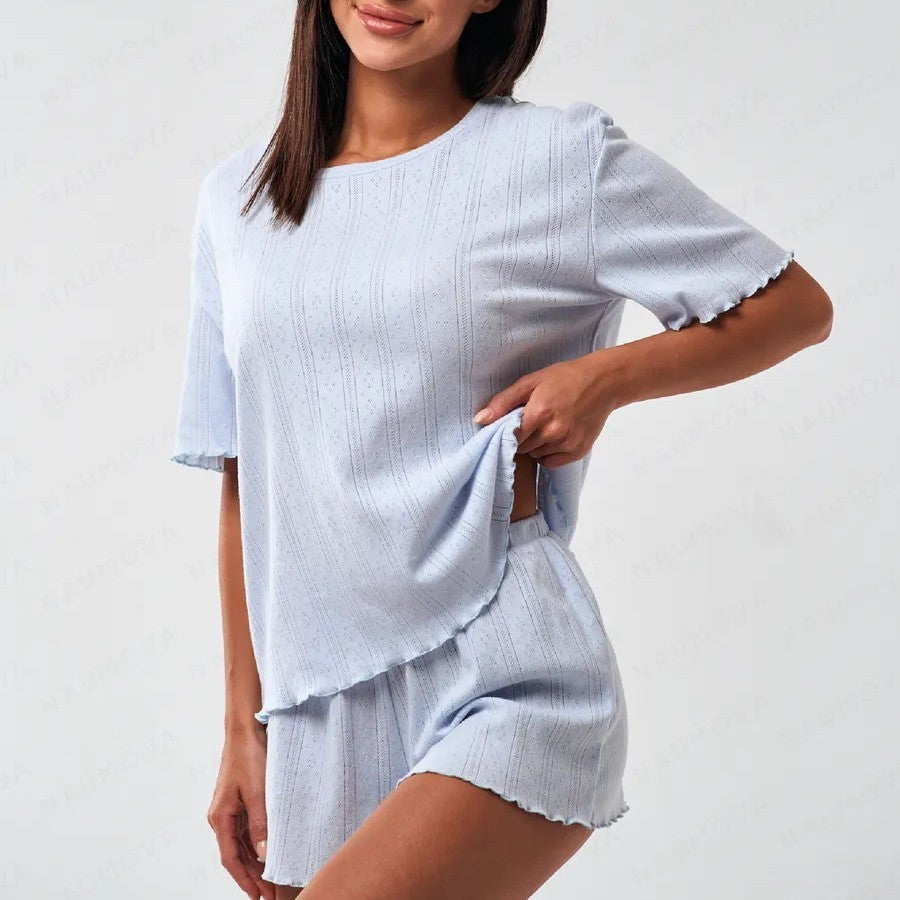 Pajamas Women's Summer Cotton-containing Comfortable Curling Half-sleeve Shorts Home Wear Suit