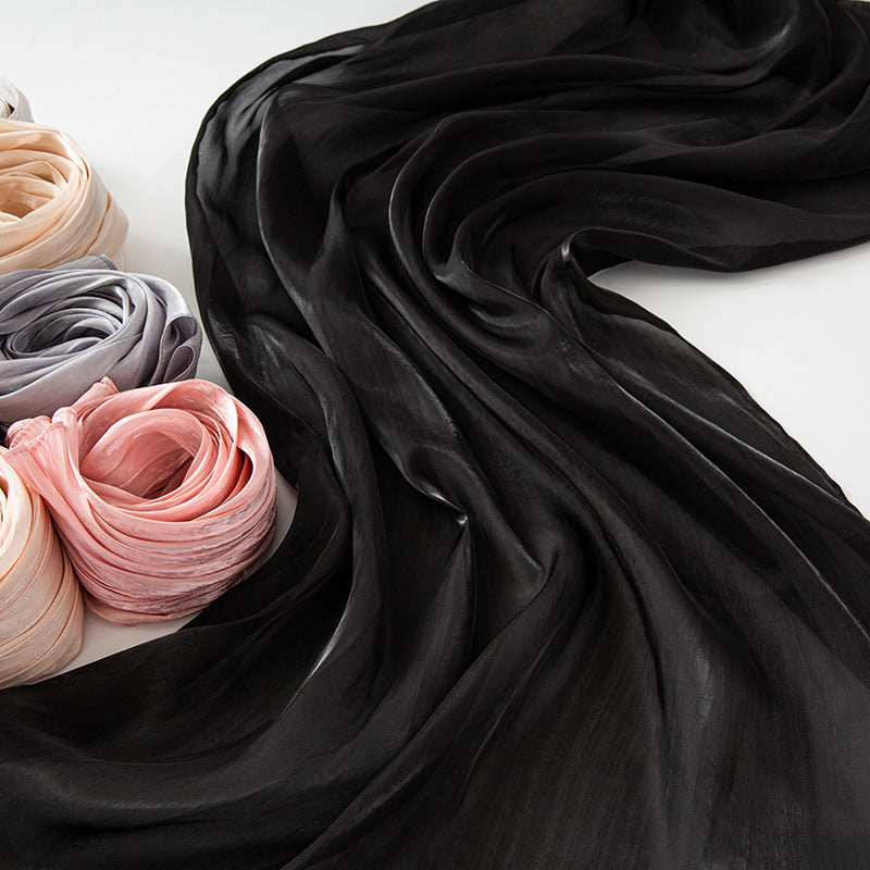 Solid Color Thin Travel Sun Protection Shawl Linen Plain Satin Scarf