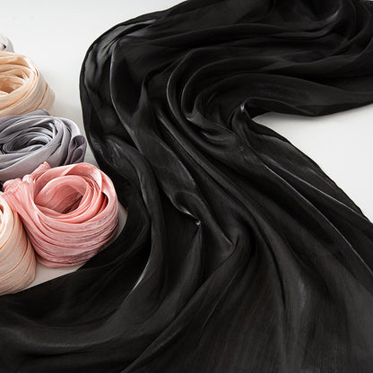 Solid Color Thin Travel Sun Protection Shawl Linen Plain Satin Scarf
