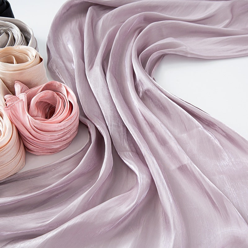 Solid Color Thin Travel Sun Protection Shawl Linen Plain Satin Scarf