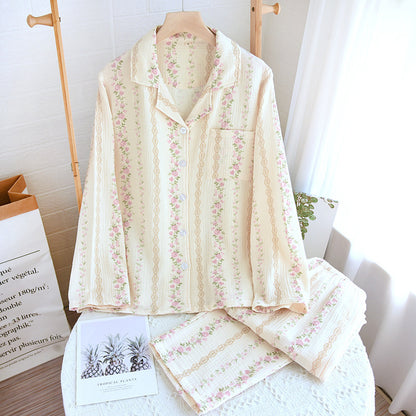 Women's Pure Cotton Lapel Simple Loose Homewear Pajamas Suit