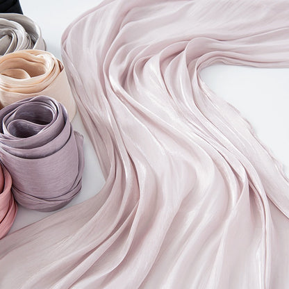 Solid Color Thin Travel Sun Protection Shawl Linen Plain Satin Scarf