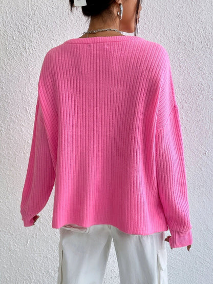 Women's Solid Color Sweater Niche V-neck Loose Leisure All-matching Long Sleeve Sweater