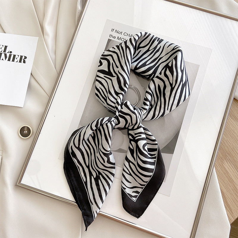 Black And White Striped Small Square Towel Silk Scarf Women's Headscarf Spring And Autumn