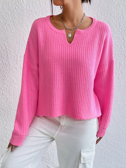 Women's Solid Color Sweater Niche V-neck Loose Leisure All-matching Long Sleeve Sweater