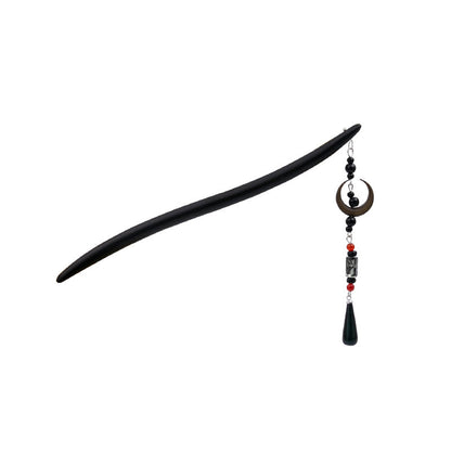 Wooden Antique Water Drop Tassel Step Shake Hair Pin Crescent Earrings