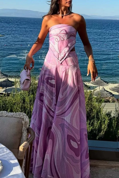 European And American Vacation Style Suit Tube Top Two-piece Long Dress