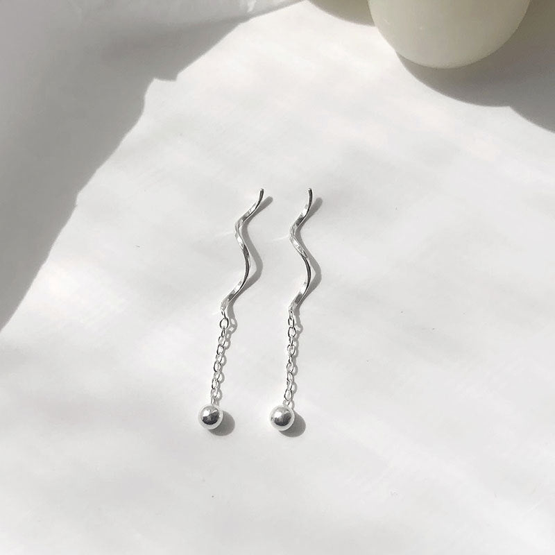Niche Design S925 Silver Wavy Ball Hanging Earrings