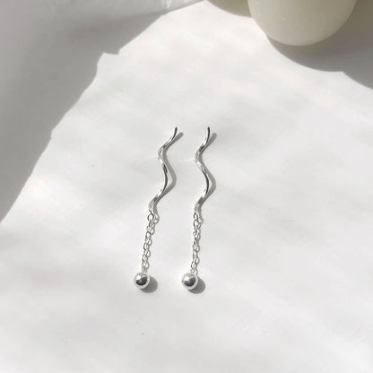 Niche Design S925 Silver Wavy Ball Hanging Earrings