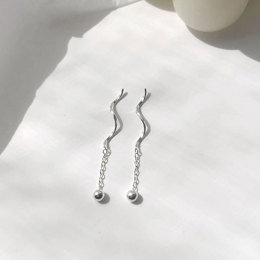 Niche Design S925 Silver Wavy Ball Hanging Earrings