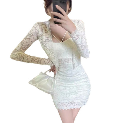 Sexy Lace Sling Sheath Dress Two-piece Set