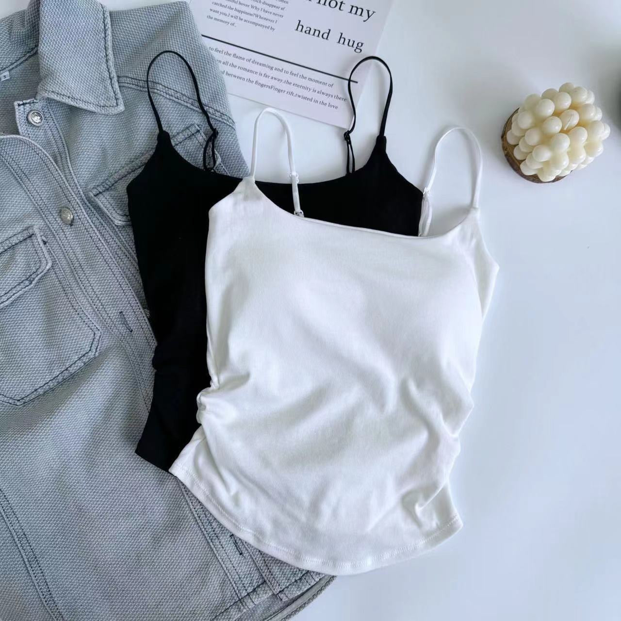 Women's Pure Color Casual Versatile Sling Pleated With Chest Pad Vest