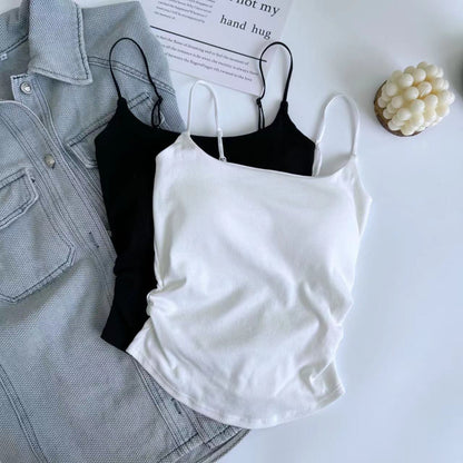 Women's Pure Color Casual Versatile Sling Pleated With Chest Pad Vest