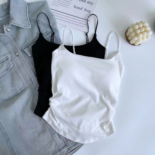 Women's Pure Color Casual Versatile Sling Pleated With Chest Pad Vest