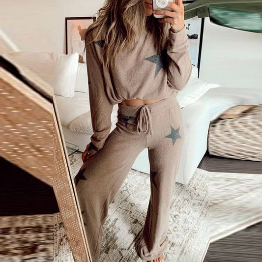 Fashionable Printed Long-sleeved Two-piece Suit For Women