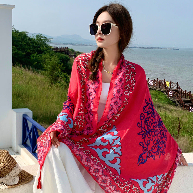 Women's Outer Scarf For Traveling In Western Sichuan Grassland