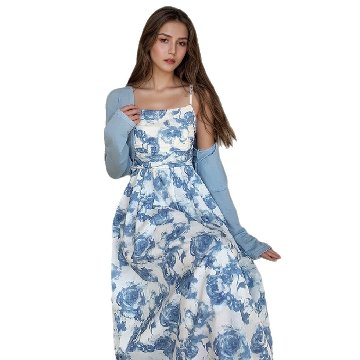 Forest Style Floral Skirt Long Sleeved Cardigan Wool Sweater