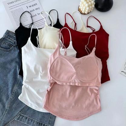 Women's Pure Color Casual Versatile Sling Pleated With Chest Pad Vest