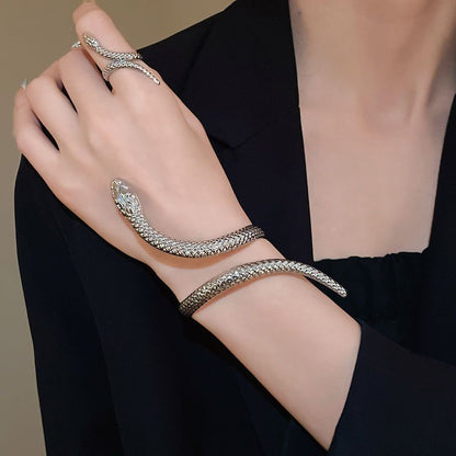2-piece Set Exaggerated Twisted Winding Simulated Snakes Opening Ring Bracelet
