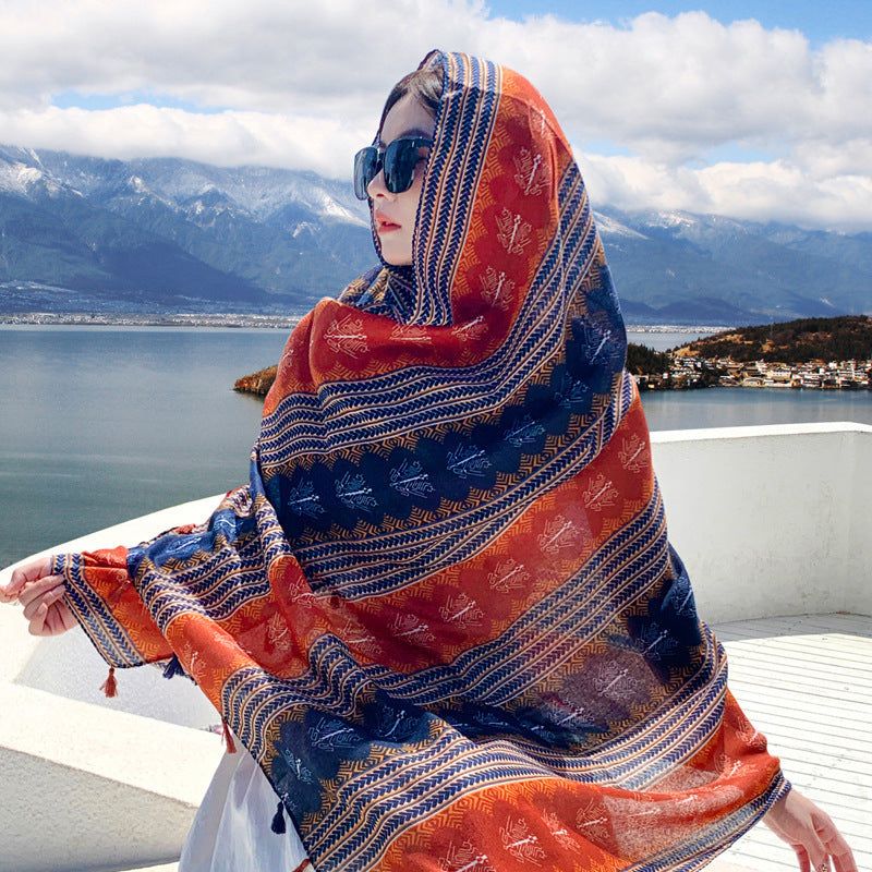Women's Outer Scarf For Traveling In Western Sichuan Grassland