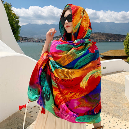 Ethnic Style Sun Protection Talma Tibet Desert Travel Thin Holiday Silk Scarf