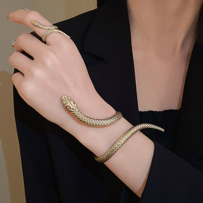 2-piece Set Exaggerated Twisted Winding Simulated Snakes Opening Ring Bracelet