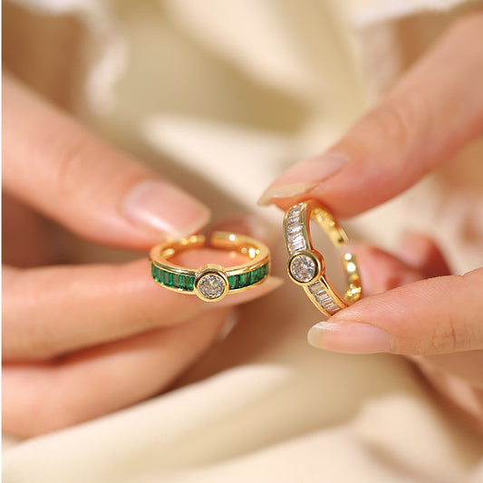 Ring Female European And American Micro Inlaid Emerald Zircon With Diamond