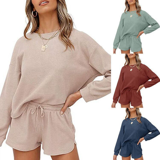 Round Neck Homewear Casual Long Sleeve Drawstring Suit